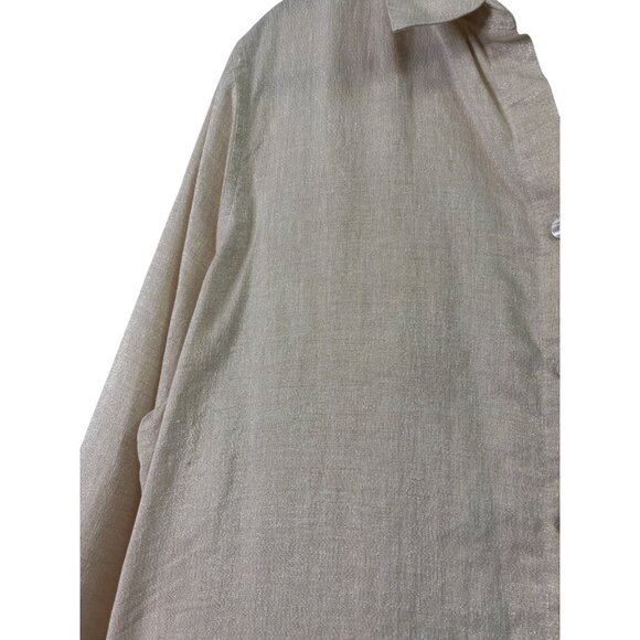 Chicos Gold Metallic No-Iron Button Blouse Linen Blend Professional Wear Size 18 - Picture 2 of 11